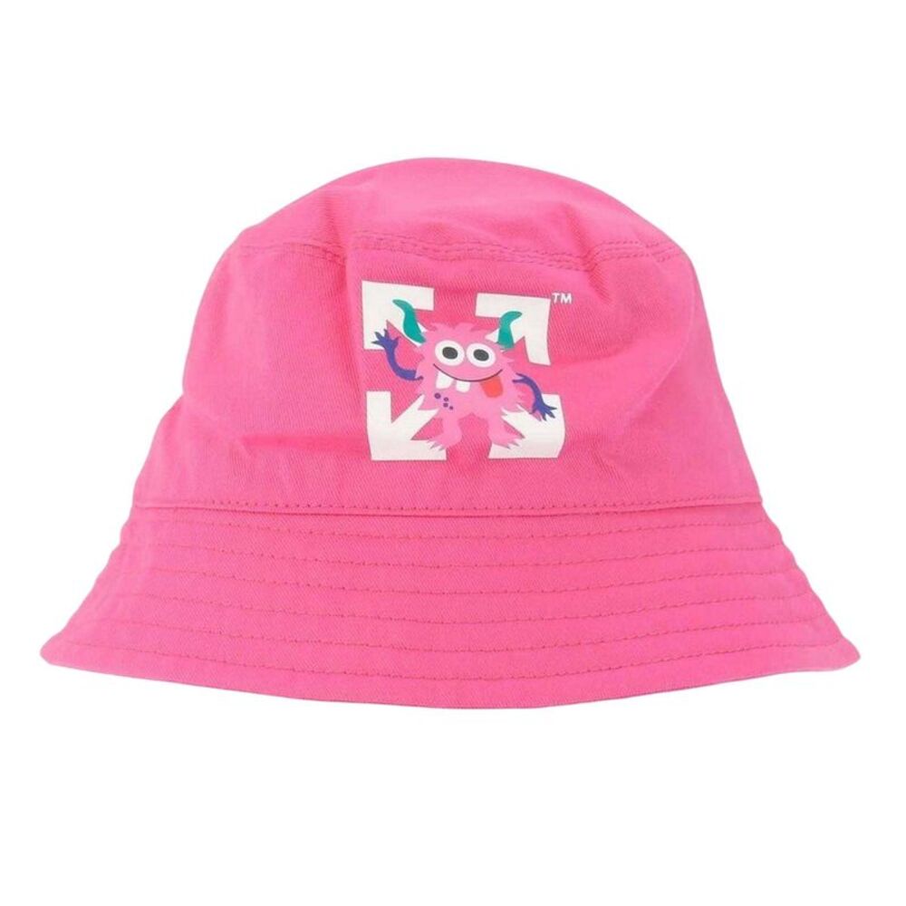 Off White Canvas Bucket Hat / Pink